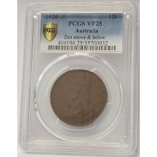 AUSTRALIA 1920 . ONE 1 PENNY . VARIETY . DOUBLE DOT